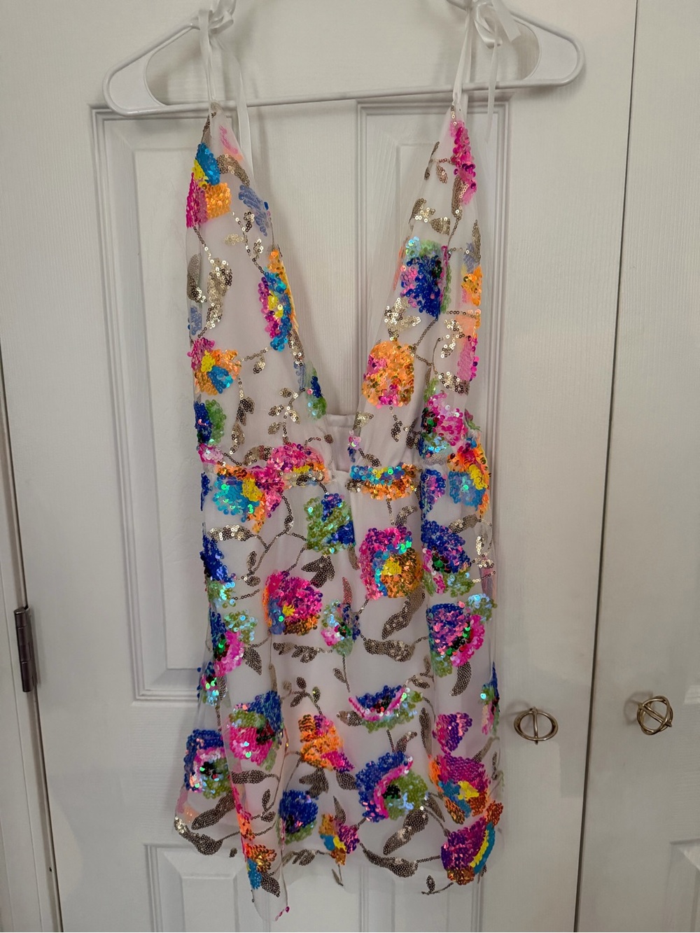 Sequin Floral Mesh Mini Dress in Multicolor